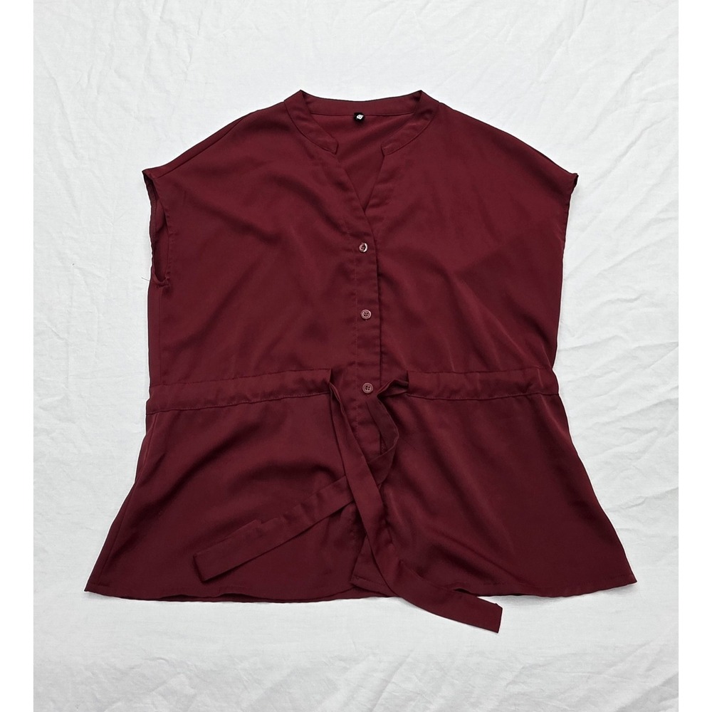 Cicibird‎ Red Button Down Blouse With Tied Waist Size Medium
